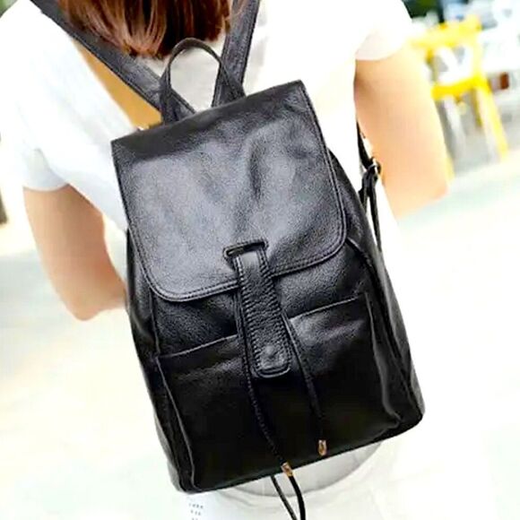 BACKPACK BLACK PEBBLE LEATHER SCHOOL WORK OFFICE TRAVEL - Picture 9 of 11
